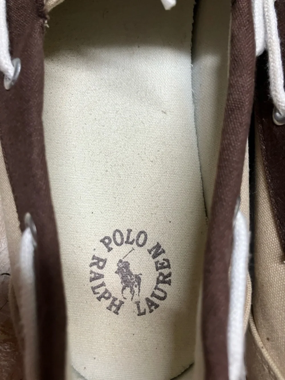 Polo by Ralph Lauren Two-Tone Khaki & Brown Canvas Boat Shoes